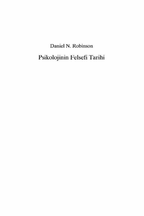 Daniel N. Robinson Psikolojinin Felsefi Tarihi